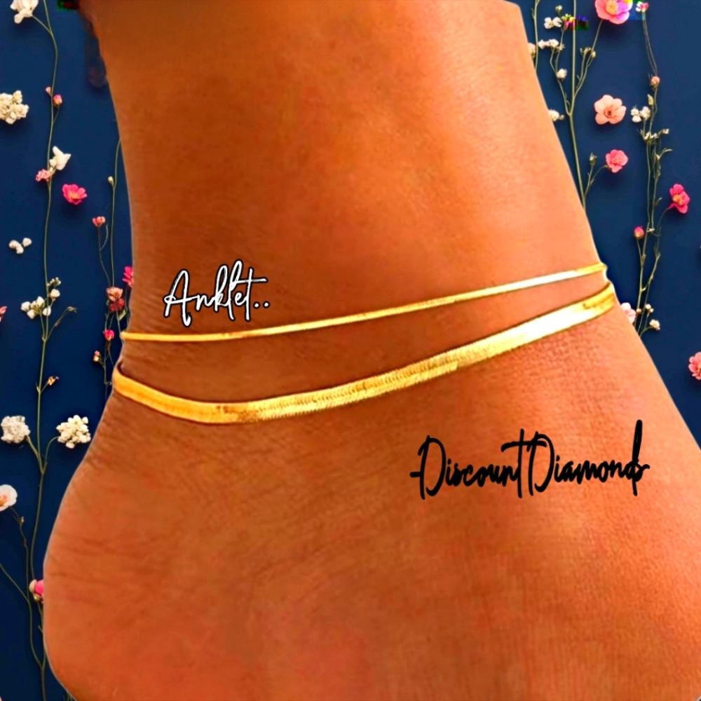 Anklet 18K Yellow Gold on 925 Stainless Silver Ankle Bracelet Double Chain